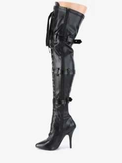Bottes sexy pour femmes à bout pointu avec fermeture éclair et paillettes à talon aiguille Rave Club Noir Argent Cuissardes
