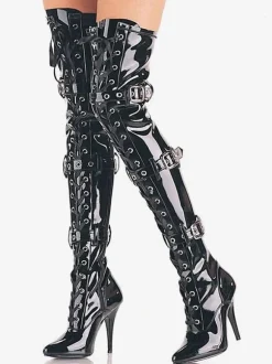 Bottes sexy pour femmes à bout pointu avec fermeture éclair et paillettes à talon aiguille Rave Club Noir Argent Cuissardes
