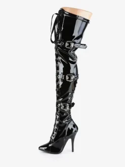 Bottes sexy pour femmes à bout pointu avec fermeture éclair et paillettes à talon aiguille Rave Club Noir Argent Cuissardes