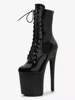 Bottes sexy roses à plateforme et bout rond chaussures de pole dance à lacets