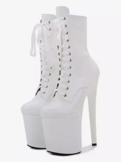Bottes sexy roses à plateforme et bout rond chaussures de pole dance à lacets