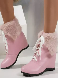 Bottes Sweet Lolita en cuir PU à bout rond roses