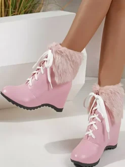 Bottes Sweet Lolita en cuir PU à bout rond roses