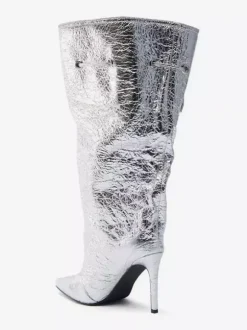 Bottes argentées à talons hauts et bout pointu pour femme
