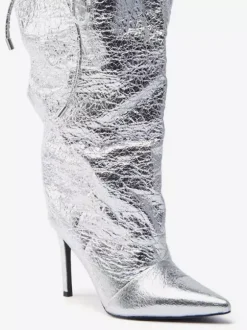 Bottes argentées à talons hauts et bout pointu pour femme