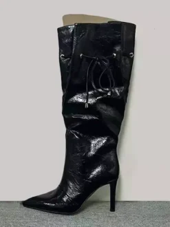 Bottes argentées à talons hauts et bout pointu pour femme
