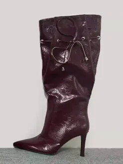 Bottes argentées à talons hauts et bout pointu pour femme