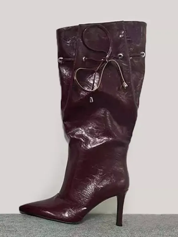 Bottes argentées à talons hauts et bout pointu pour femme