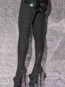 Bottes au-dessus du genou Bottes hautes noires pour femmes Tige en micro-suède Talon aiguille