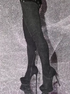 Bottes au-dessus du genou Bottes hautes noires pour femmes Tige en micro-suède Talon aiguille