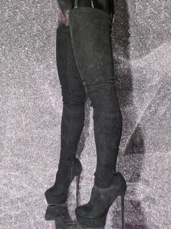 Bottes au-dessus du genou Bottes hautes noires pour femmes Tige en micro-suède Talon aiguille