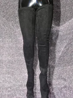 Bottes au-dessus du genou Bottes hautes noires pour femmes Tige en micro-suède Talon aiguille