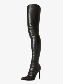 Bottes au-dessus du genou Bottes noires au-dessus du genou pour femmes en cuir PU à talon aiguille