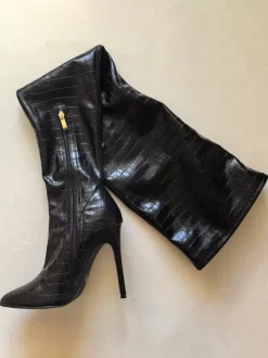 Bottes au-dessus du genou Bottes noires au-dessus du genou pour femmes en cuir PU à talon aiguille