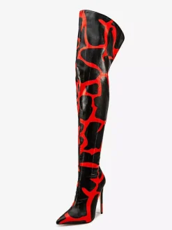 Bottes au-dessus du genou bout pointu imprimées talons hauts cuissardes