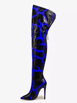 Bottes au-dessus du genou bout pointu imprimées talons hauts cuissardes