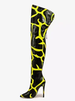 Bottes au-dessus du genou bout pointu imprimées talons hauts cuissardes