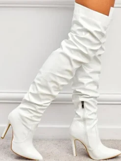 Bottes au-dessus du genou en cuir PU brillant à talon aiguille pour femmes
