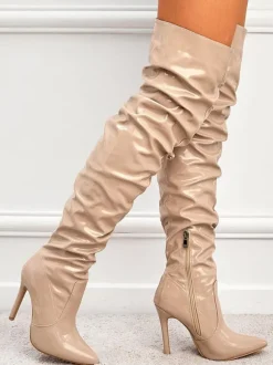 Bottes au-dessus du genou en cuir PU brillant à talon aiguille pour femmes