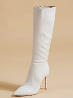 Bottes au Genou Femme en Cuir Synthétique avec Bout Pointu Unicolore