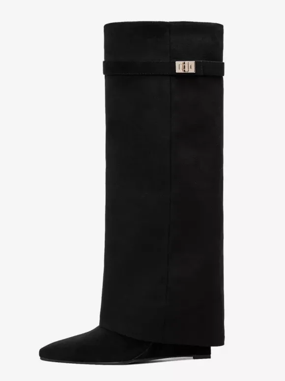 Bottes au genou pour femmes avec tige en micro-suède et détails métalliques Bottes hautes au genou