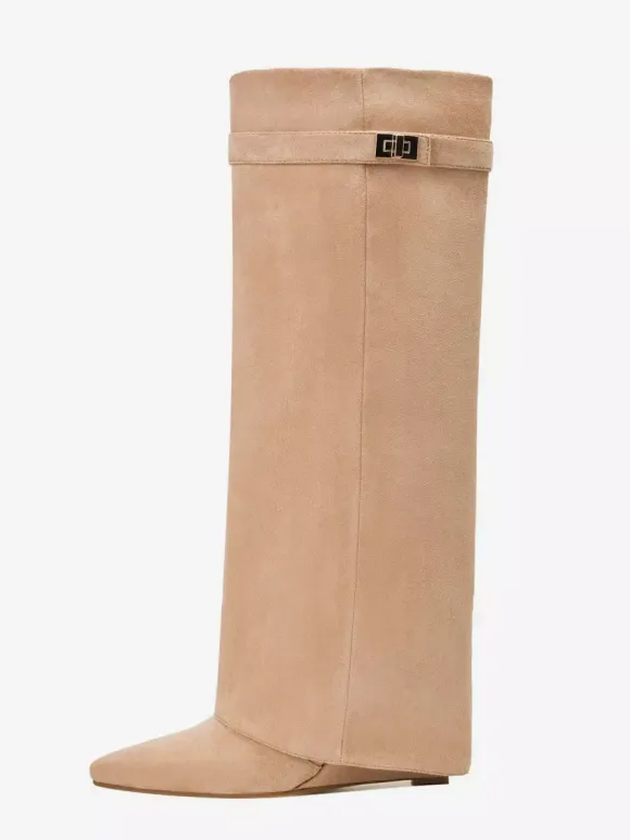 Bottes au genou pour femmes avec tige en micro-suède et détails métalliques Bottes hautes au genou