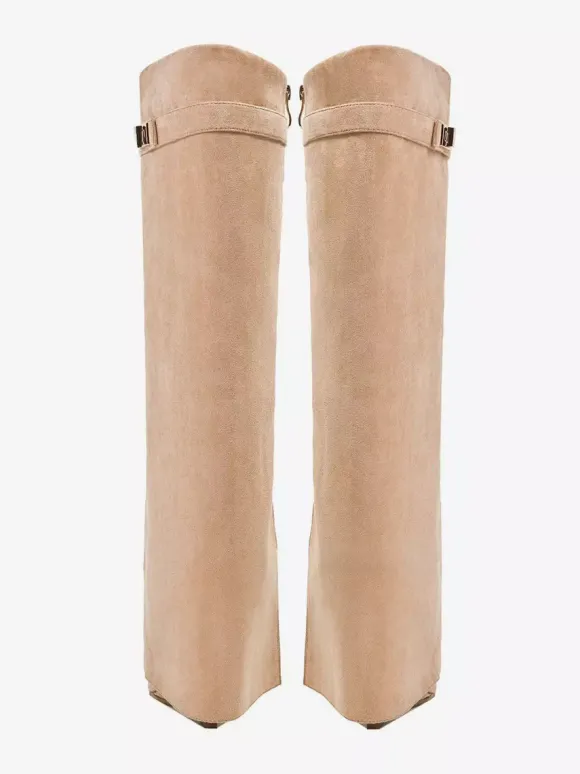 Bottes au genou pour femmes avec tige en micro-suède et détails métalliques Bottes hautes au genou