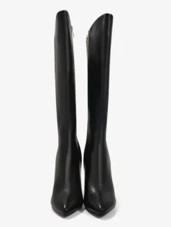 Bottes au genou pour femmes en cuir PU détails en métal cuissardes au genou talon aiguille