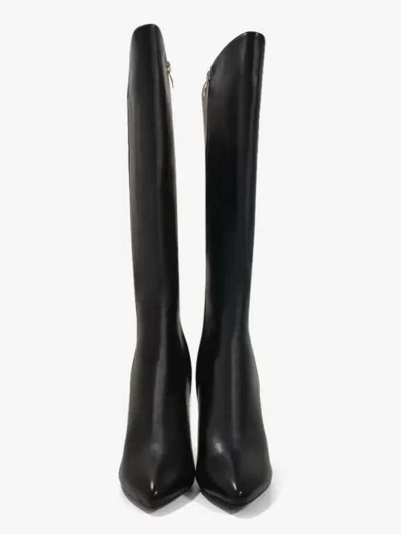 Bottes au genou pour femmes en cuir PU détails en métal cuissardes au genou talon aiguille