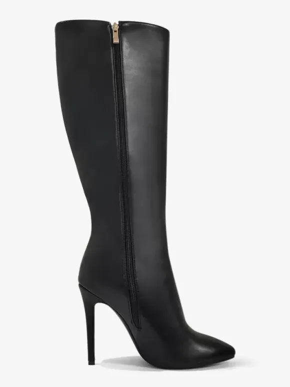 Bottes au genou pour femmes en cuir PU détails en métal cuissardes au genou talon aiguille
