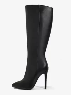Bottes au genou pour femmes en cuir PU détails en métal cuissardes au genou talon aiguille