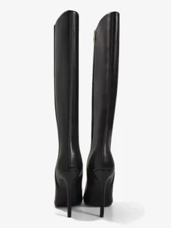 Bottes au genou pour femmes en cuir PU détails en métal cuissardes au genou talon aiguille