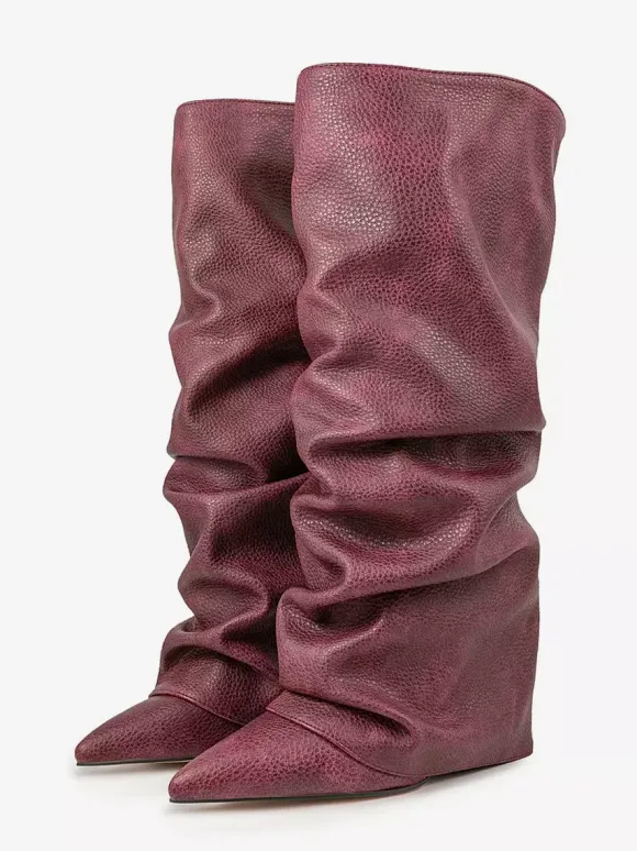 Bottes au genou pour femmes en cuir PU à talons épais Bottes hautes au genou