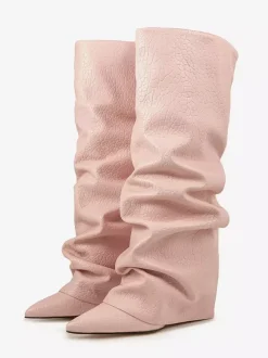 Bottes au genou pour femmes en cuir PU à talons épais Bottes hautes au genou