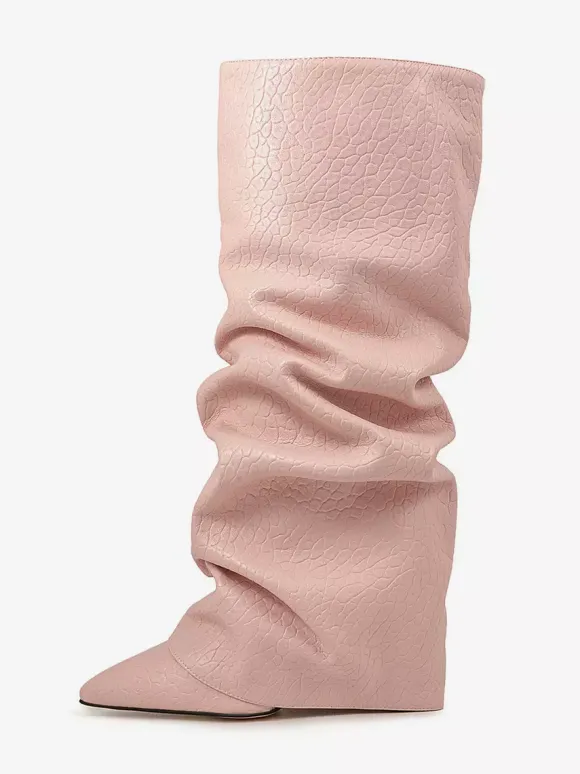 Bottes au genou pour femmes en cuir PU à talons épais Bottes hautes au genou
