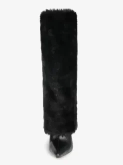 Bottes au Genou à Talons Hauts avec Bout Pointu en Cuir Synthétique Unicolore