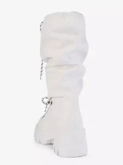 Bottes blanches mi-mollet pour femmes bottes plates à lacets et bout rond