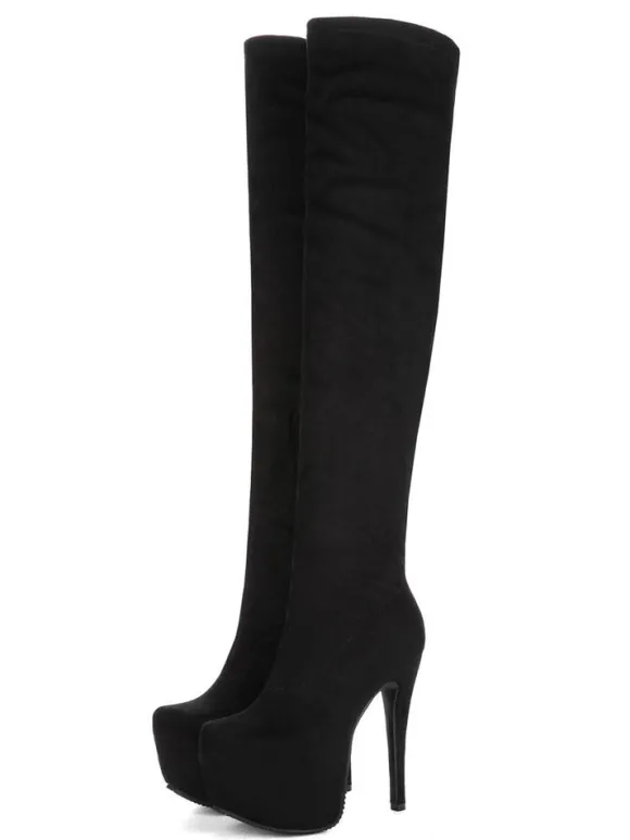 Bottes à bout amande en satin stretch poncé noires