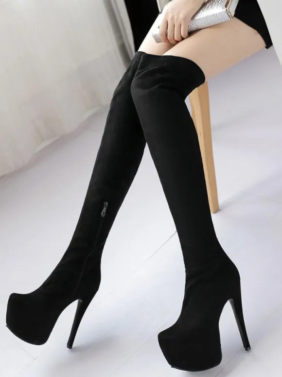 Bottes à bout amande en satin stretch poncé noires