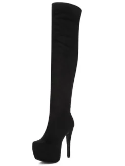 Bottes à bout amande en satin stretch poncé noires