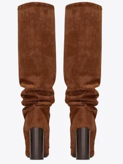 Bottes chaussures en daim marron à talons épais