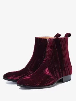 Bottes Chelsea pour hommes Bottines habillées à bout rond en velours bordeaux