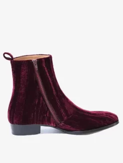 Bottes Chelsea pour hommes Bottines habillées à bout rond en velours bordeaux