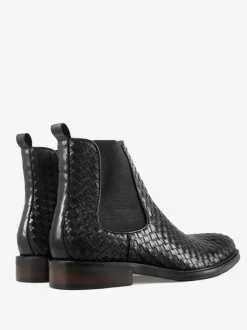Bottes Chelsea pour hommes Bottines courtes à bout rond en cuir de vachette noir