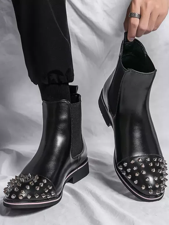 Bottes Chelsea pour hommes bout rond riveté antidérapantes imperméables à enfiler bottes courtes portables