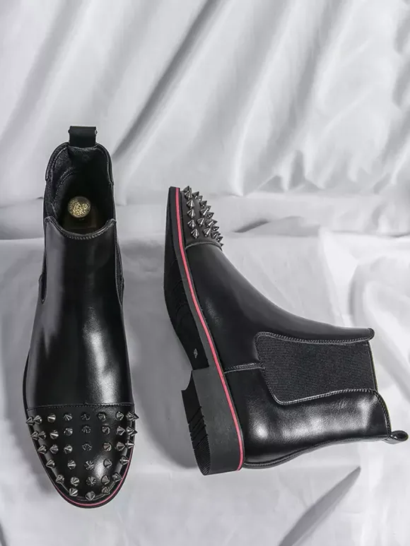 Bottes Chelsea pour hommes bout rond riveté antidérapantes imperméables à enfiler bottes courtes portables