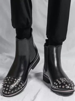 Bottes Chelsea pour hommes bout rond riveté antidérapantes imperméables à enfiler bottes courtes portables