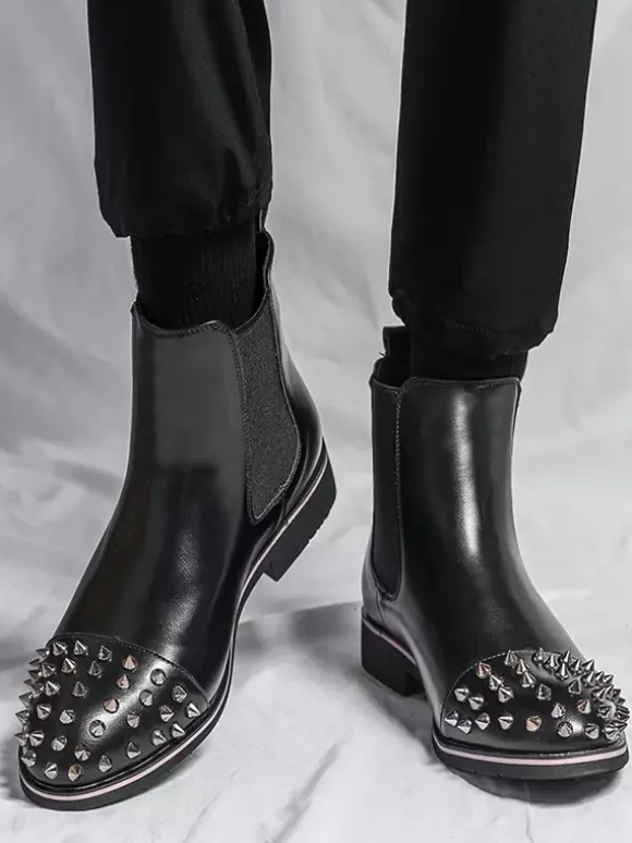 Bottes Chelsea pour hommes bout rond riveté antidérapantes imperméables à enfiler bottes courtes portables
