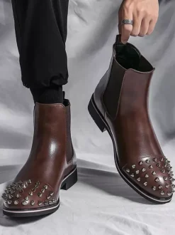 Bottes Chelsea pour hommes bout rond riveté antidérapantes imperméables à enfiler bottes courtes portables
