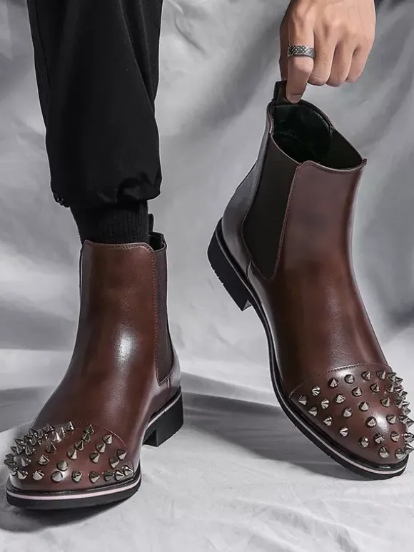 Bottes Chelsea pour hommes bout rond riveté antidérapantes imperméables à enfiler bottes courtes portables